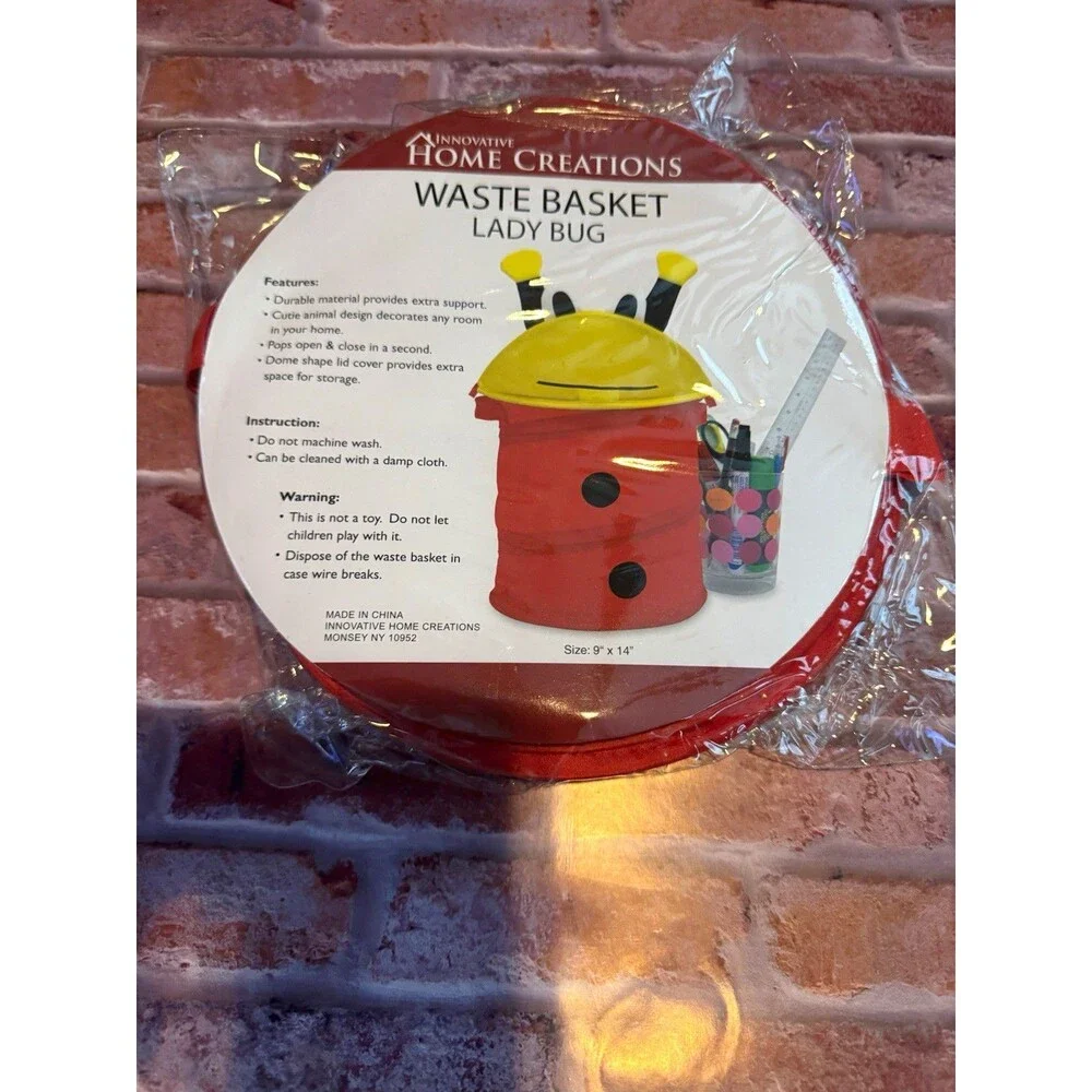 Innovative Home Creations Ladybug Fabric Waste Basket w/ Lid Kids 9